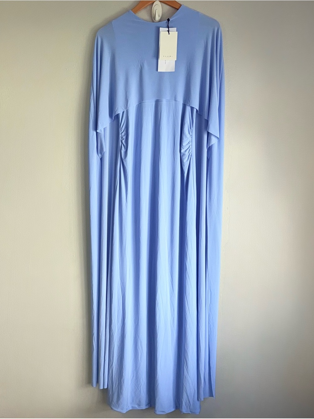 CLUB L LONDON PADMA POWDER BLUE DRAPED MATERNITY MAXI DRESS WITH CAPE SLEEVES - Picture 2 of 11
